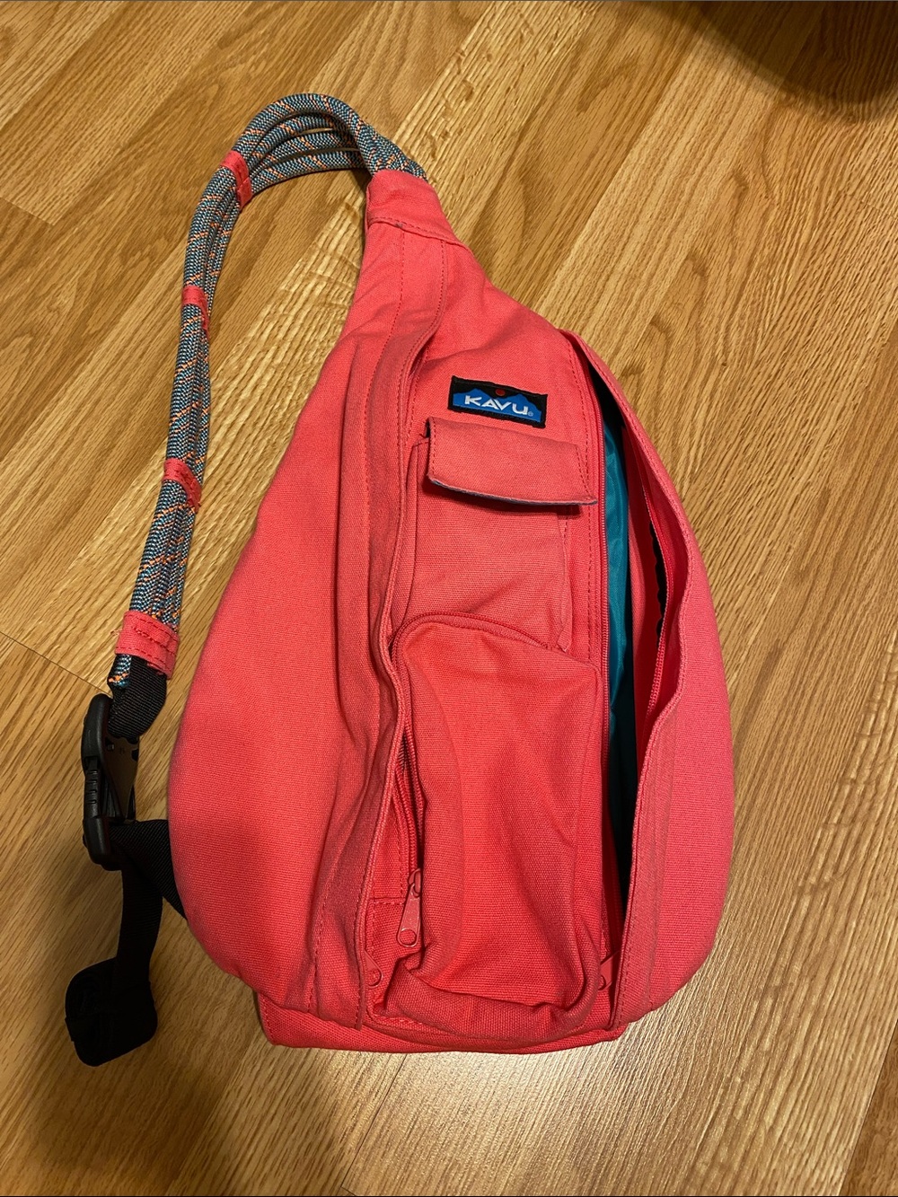 Kavu Coral Red Sling Pack with Rope Strap